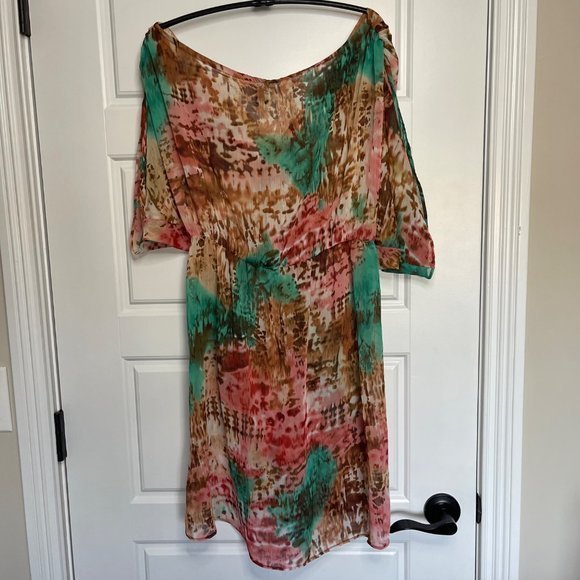 Bisou Bisou Women's Multicolored Sheer Empire Waist Open Arm Swimsuit Cover L - Picture 11 of 11